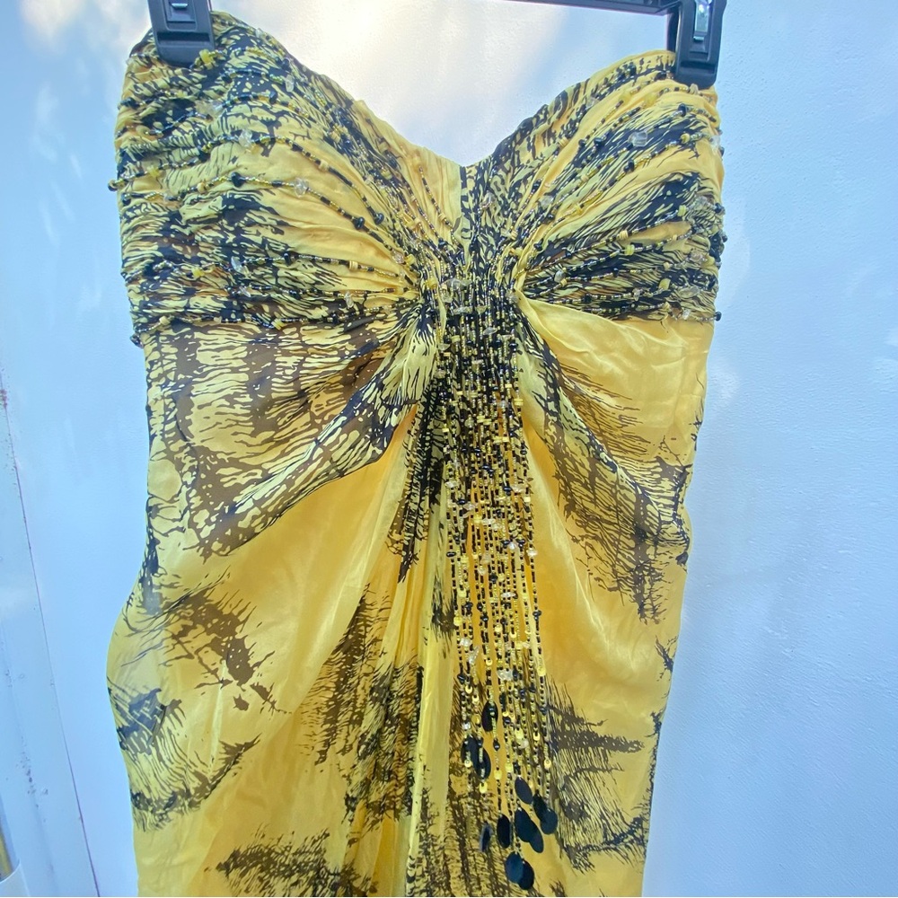 Y2K Noly Fuentes Euro 100% Silk Yellow & Black Beaded Maxi Dress Size XL